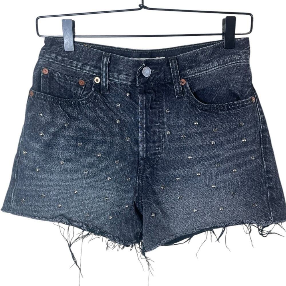 Levi’s Women’s Sz 27 Black Wedgie Shorts High Rise Cut Offs Rhinestones
